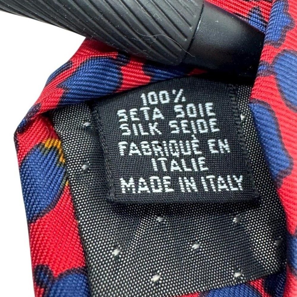 YVES SAINT LAURENT Red Blue Tulip 100% Silk Tie Made in Italy 55.5"-3.75" - Picture 5 of 7